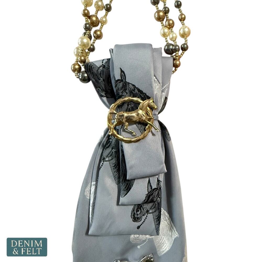 NEW Handmade Necktie Scarf Necklace Horse Print Beaded Chain Western Equestrian - Picture 3 of 7